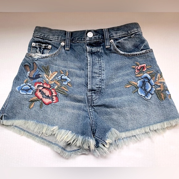 Abercrombie & Fitch Jean Denim Shorts Embroidery Boho Festival Size 24/2 - Picture 1 of 8